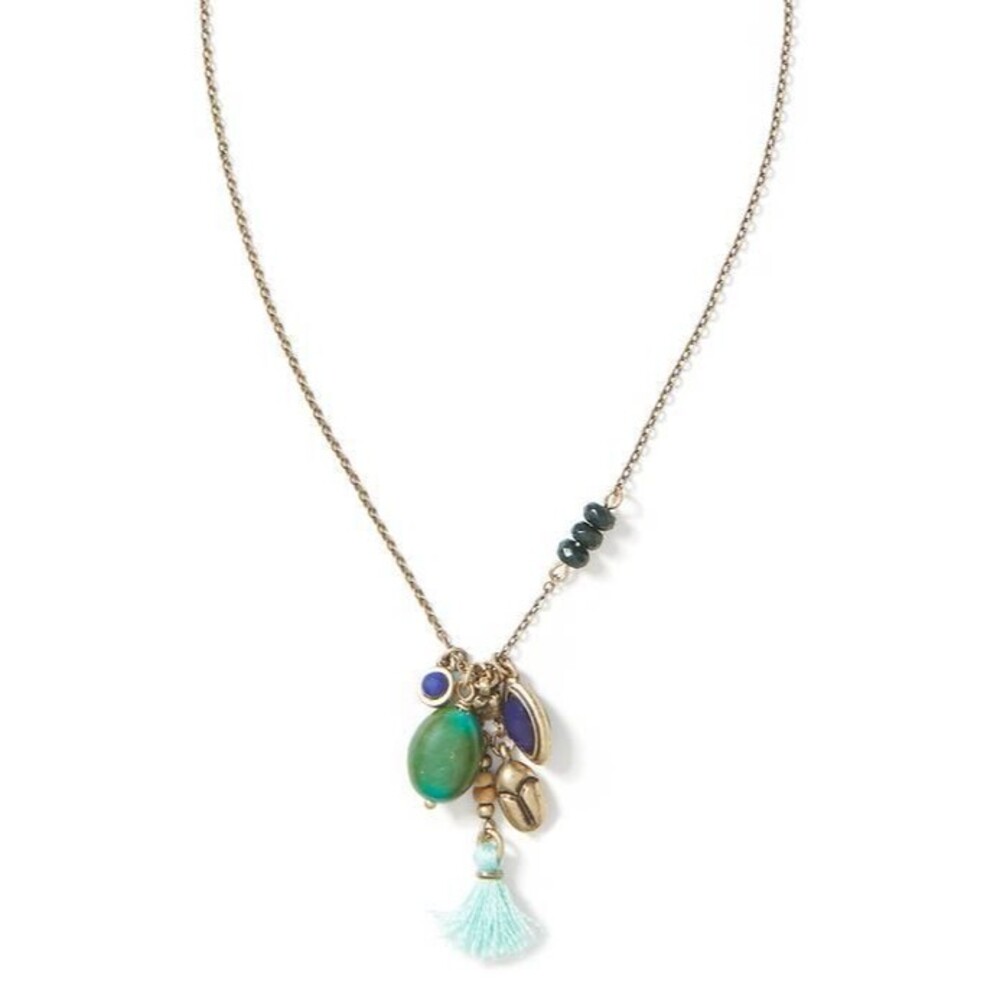 Banana Republic Women's Tassel Charm Bead Pendant Necklace NWT 45.00 Go Green